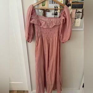 Pink Ruffle Puff Sleeve Dress